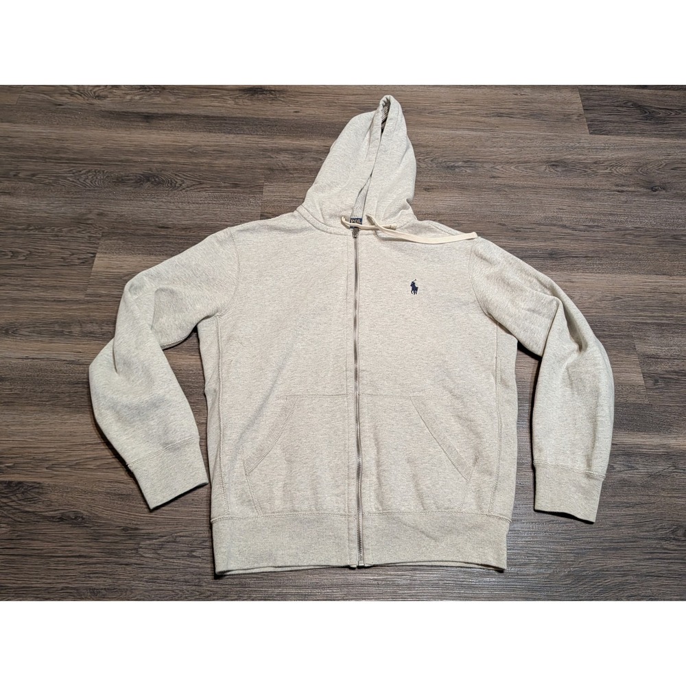 Polo Ralph Lauren Mens Medium Oatmeal Heather Waffle Lined Full Zip Hoodie Pony